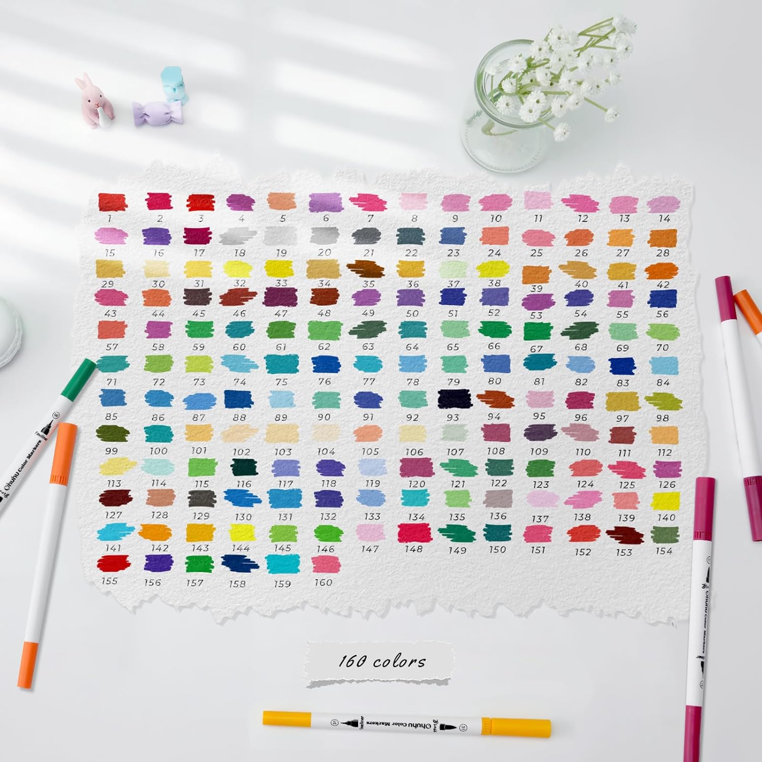 Ohuhu Maui 160-color Brush Pens Dual Brush Fine Tip Drawing Pens Water-Based Coloring Markers for Calligraphy Bullet Journal with Carrying Case -Maui