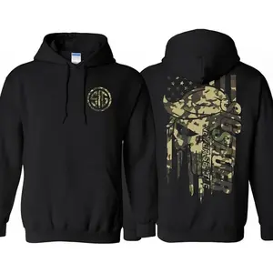 SIG SAUER Never Settle Hoodie, Tactical Streetwear Hoodie with Camo Punisher Skull & American Flag Graphic, Perfect for SIG SAUER Fans, Firearm Enthusiasts, Military & Outdoor Lifestyle Lovers