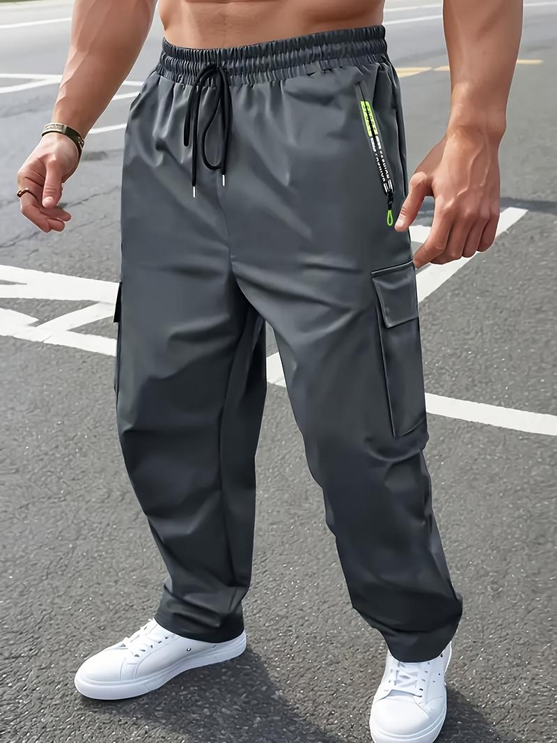 2PCS Men’s Fashion Cargo Pants, Casual Loose Fit, Multi-Pocket Design, Durable Polyester Fiber, Suitable for Travel, Mountaineering, Outdoor Activities, Perfect Choice for Spring and Autumn Outdoor Use