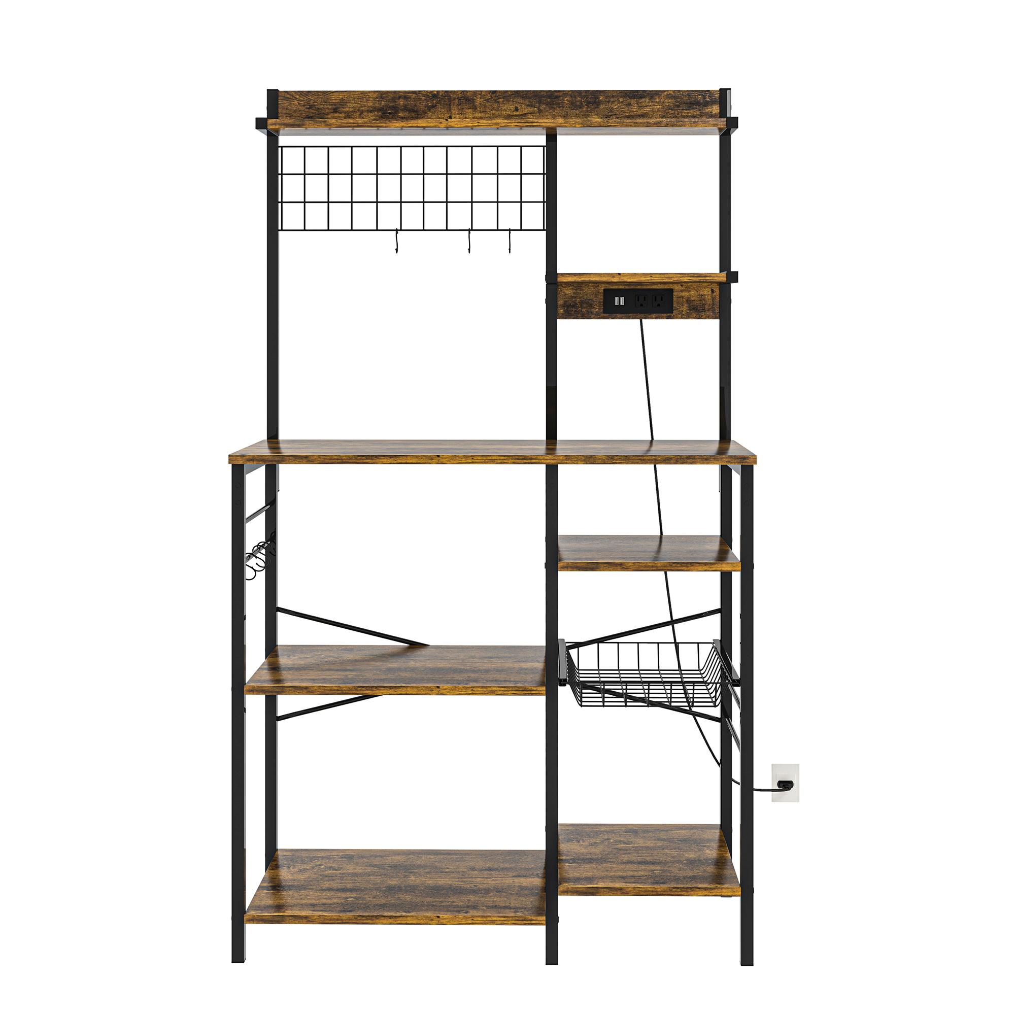 Multifunctional Kitchen Shelf Kitchen Bakers Rack with Storage, 5-Tier Microwave Oven Stand Shelf , Freestanding Utility Kitchen Storage Rack Organiser