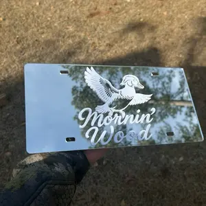 Mornin' Wood Front License Plate with Duck Design for Stylish Car Accessories (Universal 12x6)