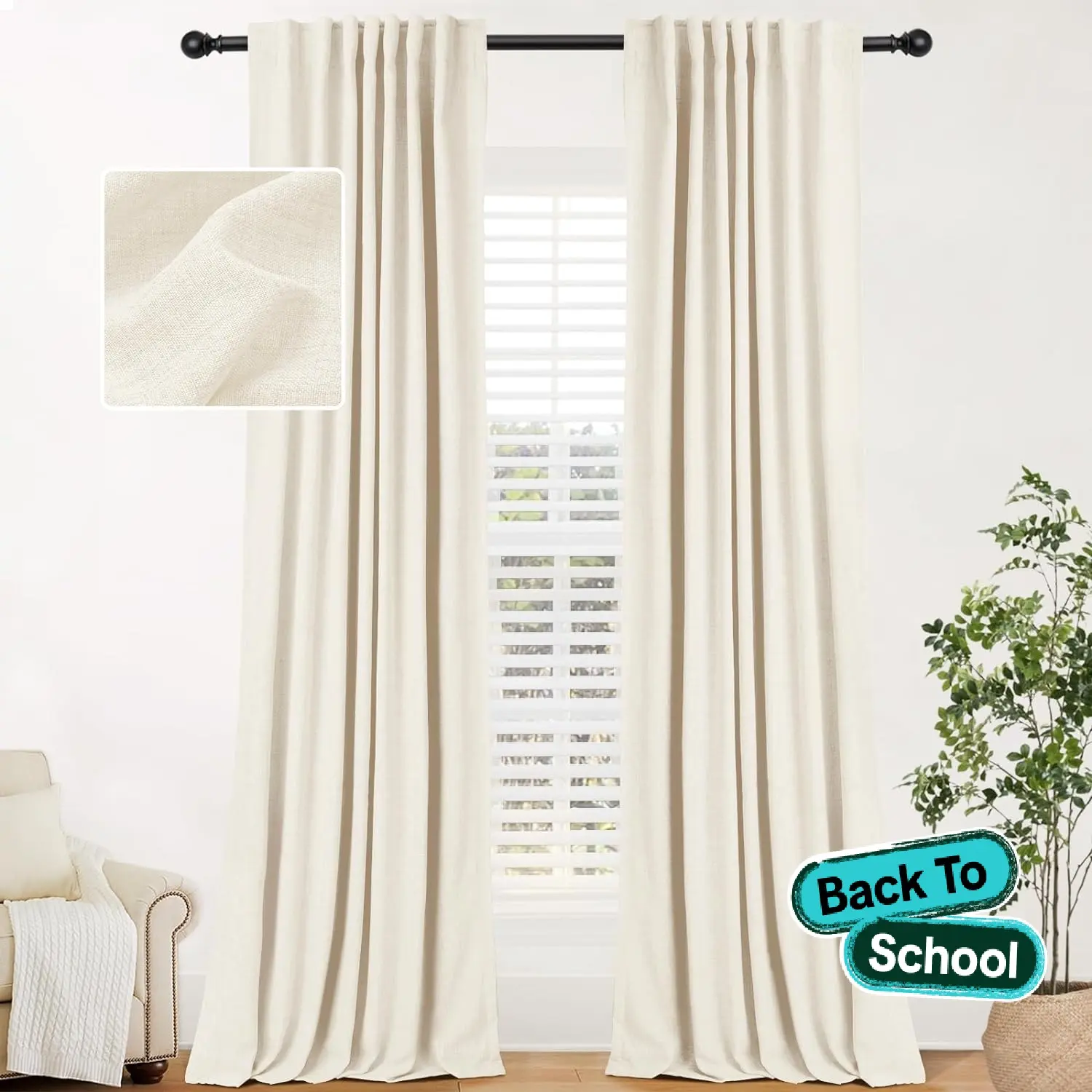 Inovaday | Blackout Curtains-2pcs Linen Curtains For Bedroom,Living Room, Back Tab Thermal Insulated Curtains Farmhouse Style Heavy Duty Easy Maintenance Outdoorfun,Back To School,Dorm Essentials,Home Decor,Home Essentials