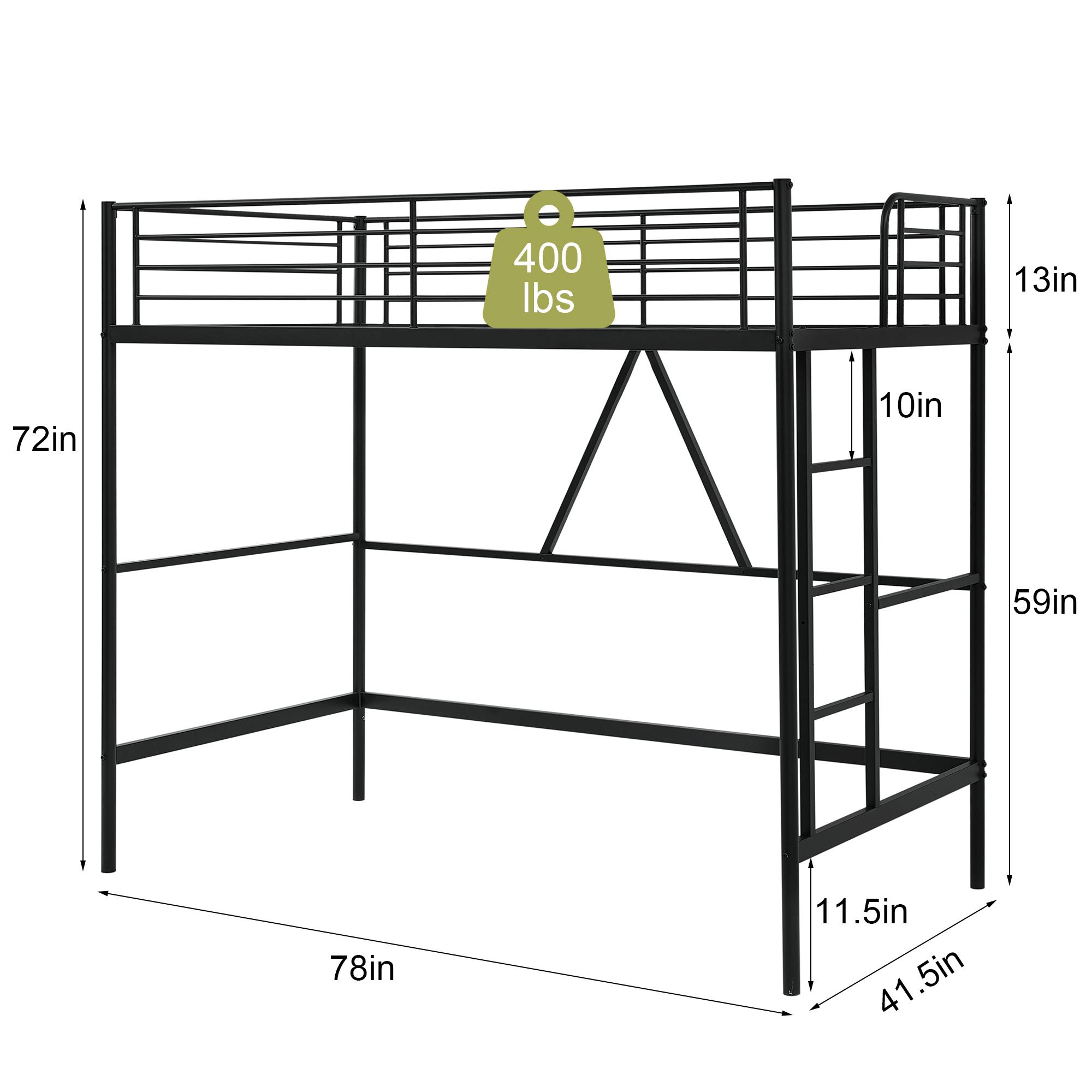 VECELO Metal Loft Bed Bunk Bed, Metal Loft Single Bed with Built-in Ladder, Space Saving Bed Frame with Safety Guard, Heavy Duty Metal Slats, No Box Spring Required, Pink Black White