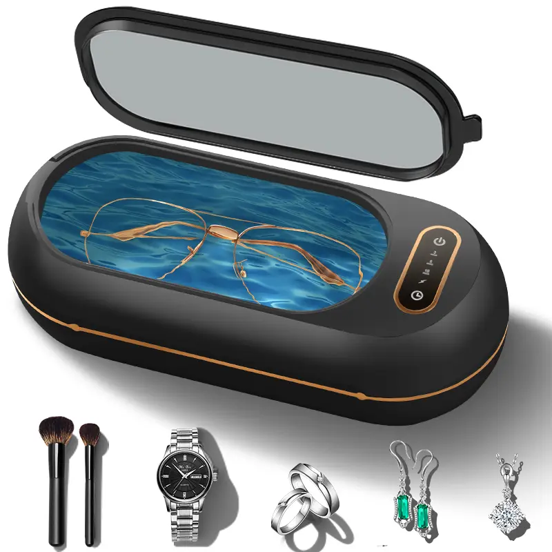 Dual 48KHz Ultrasonic Cleaner Machine - Portable USB Sanitization Tool for Jewelry, Earrings, Eyeglasses, Rings, Watch Straps, Dentures, Makeup Brushes, Thorough Cleaning for Travel & Home Use