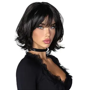 SummerVibes AISI HAIR Layered Short Wig with Bangs Natural Straight Looking Synthetic Wigs for Women Girls