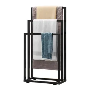 Garvee 39'' Black Free Standing 3-Tier Towel Rack for Bathroom, Multi-Use Organizer for Towels, Blankets, and Pool Accessories, Durable and Space-Saving Design