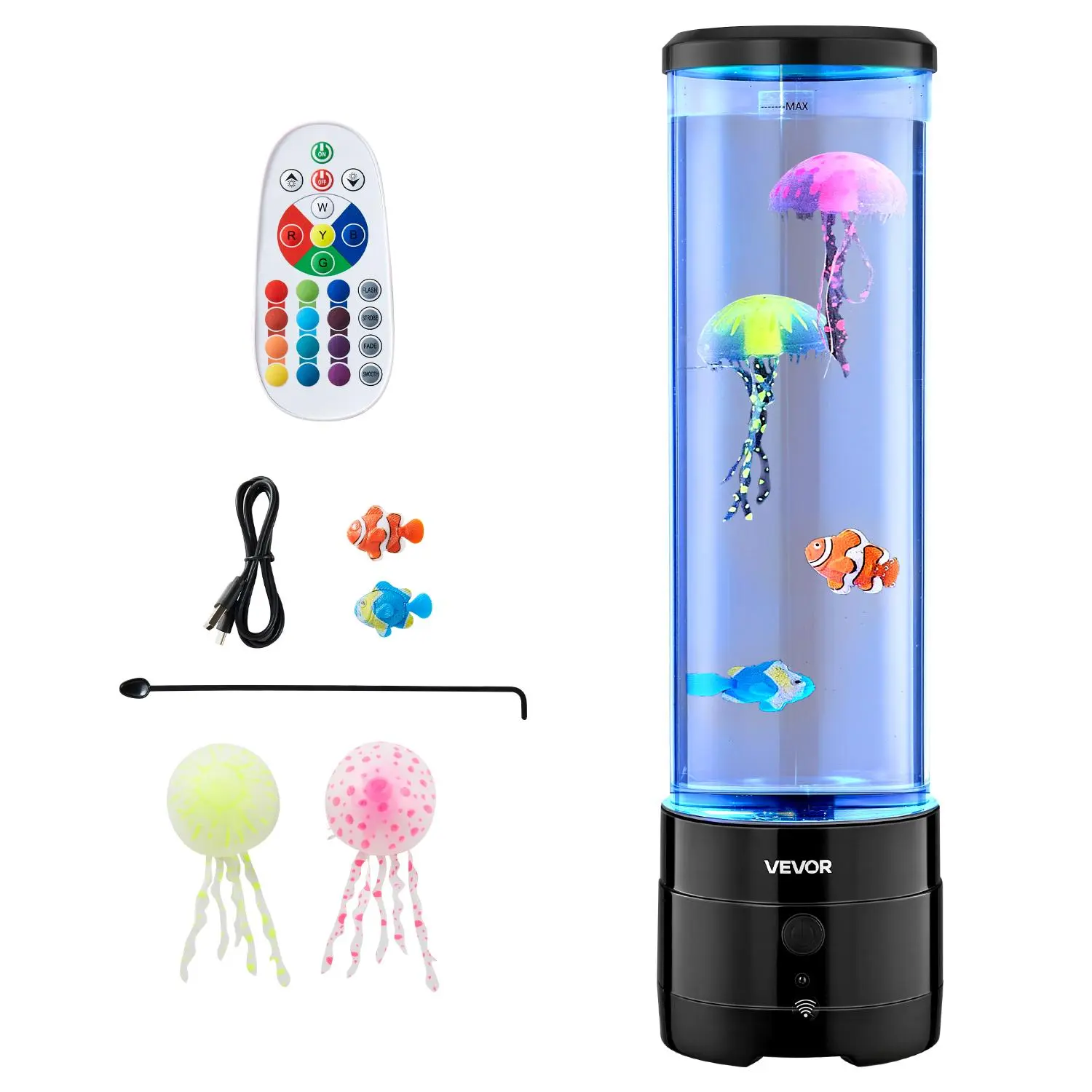 【Summerfinds】VEVOR Plastic Sensory Bubble Tube Lamp - 16 Color Changing LED Effects, Music Sync Water Fish Lamp with Built-in Bluetooth Speaker & White Noise, Jellyfish Lighting, Whimsical Home Decor, Room Decor, Stress Reliever, Meditation Supply