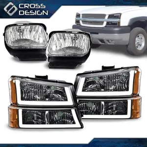 CROSSDESIGN FIT FOR 2003-2006 SILVERADO CHROME HOUSING LED DRL HEADLIGHTS LAMP & FOG LIGHTS