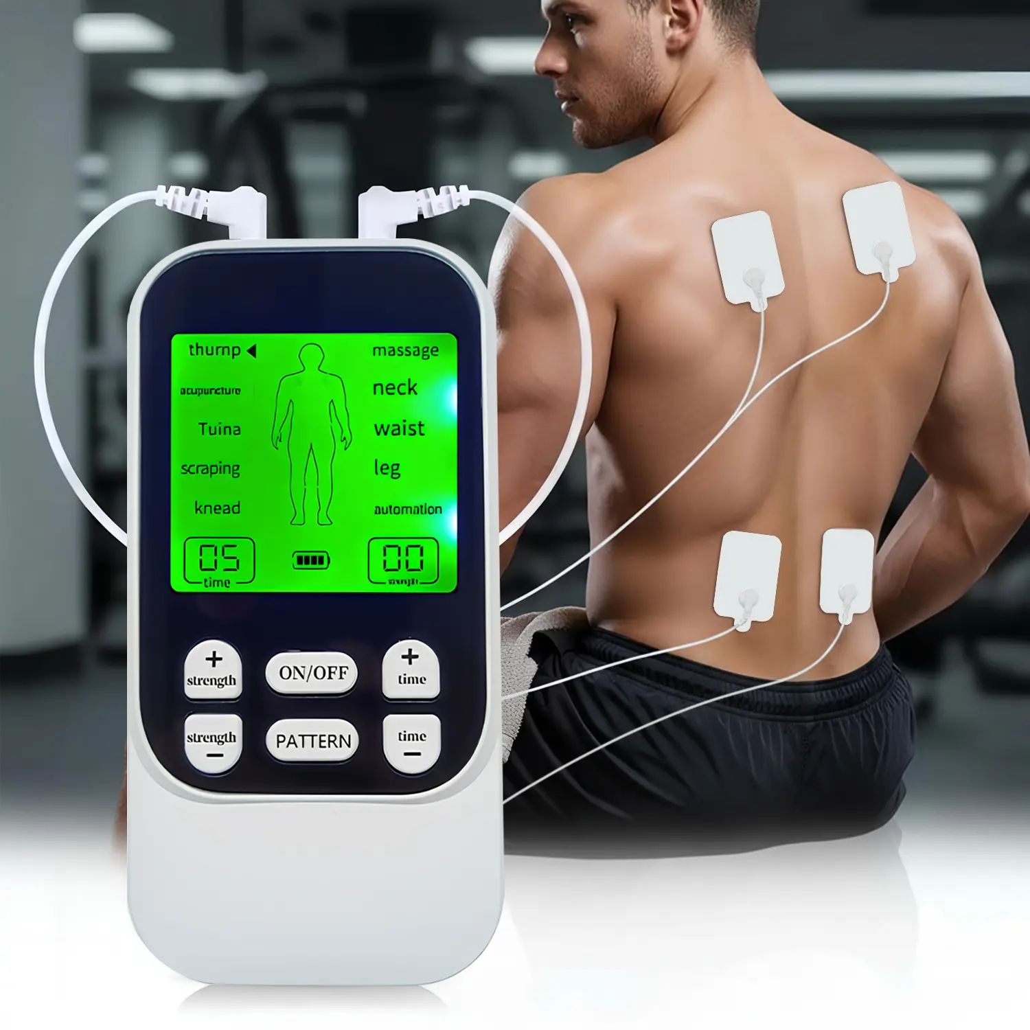 Dual Channel TENS EMS Unit Large Screen 10 Modes 30 Levels Intensity Muscle Stimulator, Rechargeable Electric Pulse Massager TENS Machine for Lower Back Neck Shoulder Pain Relief with 4 Pads