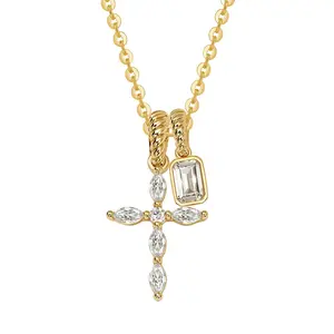 Fettero Gold Cross Necklace for Women Gold Plated Dainty Cross Pendant Non-Tarnish Necklace, Faith Crucifix Chain Jewelry, Elegant Religious Gifts