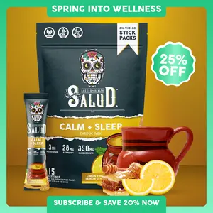Salud 2-in-1 Sleep Aid + Calm Drink Mix, Lemon Honey Flavor, Melatonin, Magnesium, Saffron Extract, L-Theanine, Non-GMO, Gluten Free, Vegan, Low Calorie, 1g of Sugar (15 Servings)