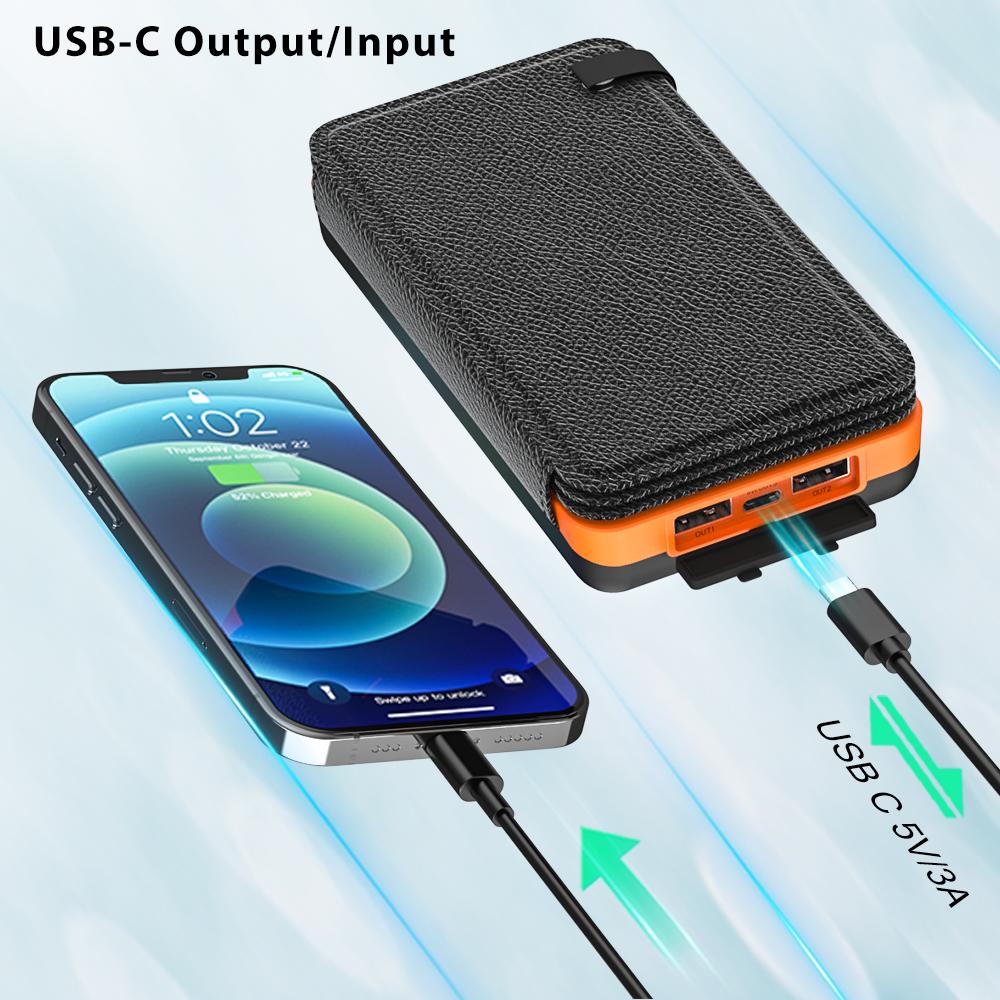 Solar Charger, Hiluckey Outdoor USB C Portable Power Bank with 4 Solar Panels, 3A Fast Charge External Battery Pack with 3 USB Outputs Compatible with Smartphones, Tablets, etc.
