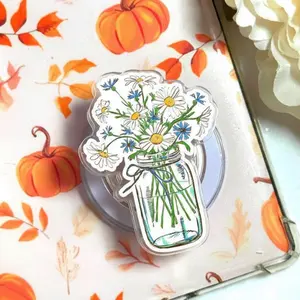 Floral Mason Jar Phone Grip, Wildflower Aesthetic Phone Holder, Daisy Sunflower Phone Stand, Cottagecore Phone Accessory Gift