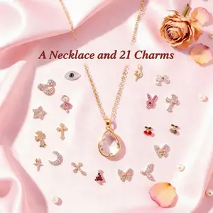 Viva Bling DIY Teardrop Necklace with 21 Interchangeable Charms – Customizable Jewelry Gift for Her
