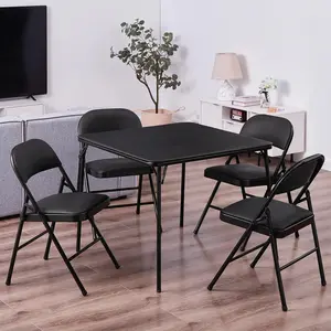 VECELO Folding Card Table and Chair Set of 5 Portable with Padded Tabletop, No Assembly Required, Black Black Table & 4 Chairs