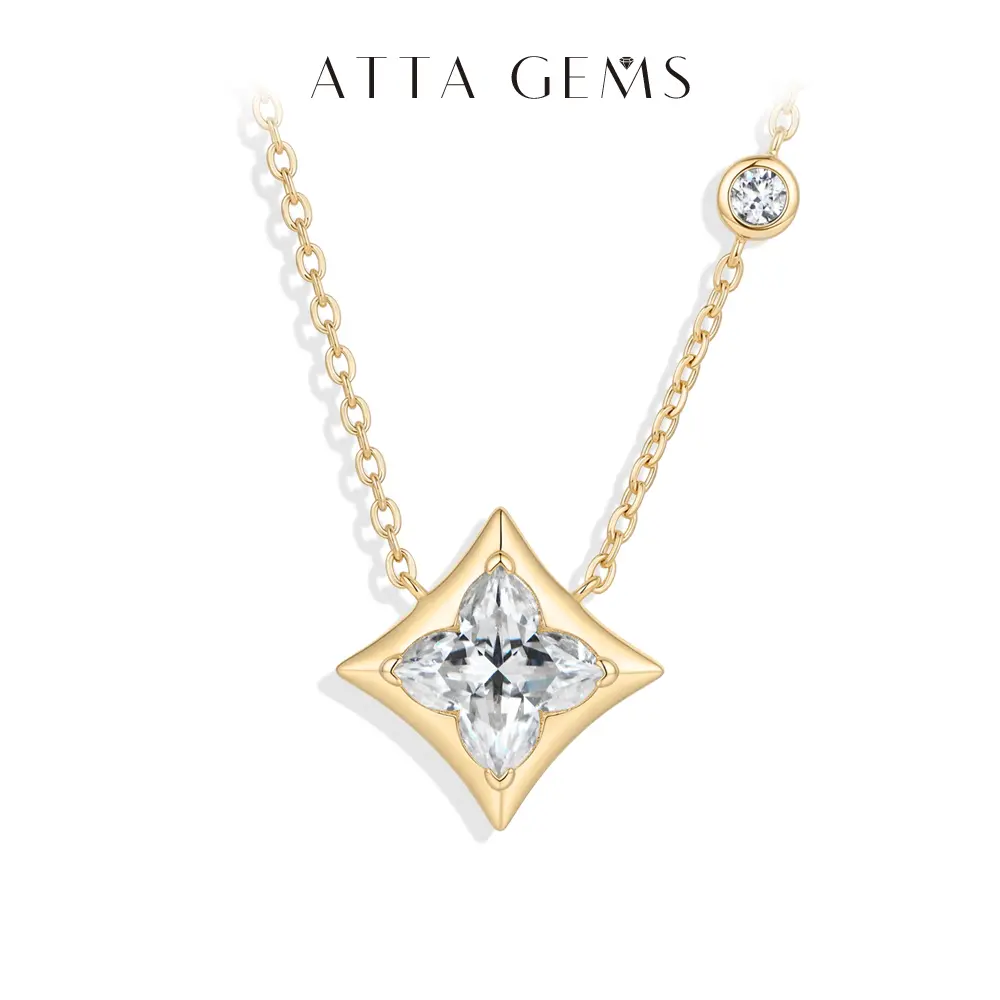 ATTAGEMS 2CT Four Leaf Clover Cut D VVS1 Lab-Created Moissanite Necklace for Women 925 Sterling Silver Fashion Jewelry Engagement Daily Anniversary Gift N071