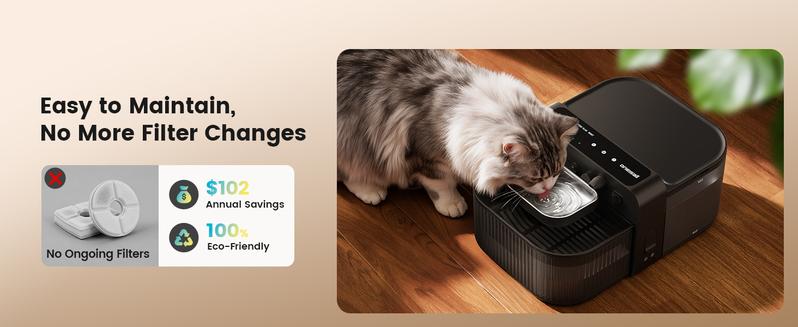 Oneisall Filterless Cat Water Fountain | 3.5L Automatic Stainless Steel Pet Dispenser with Separated Clean & Waste Tank, 2000mAh Battery (64-113 Days Runtime), Cordless, Detachable Easy-to-Clean Bowl, Scheduled Water Change (Up to 6x Daily)