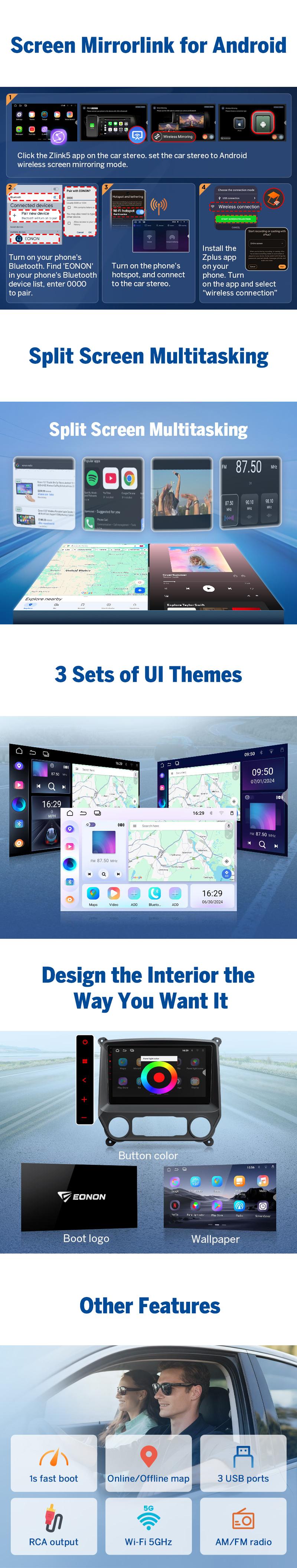 Eonon Car Stereo for Chevy Silverado GMC Sierra 2014-2018 with 10.1" IPS Touch Screen CarPlay Android Auto Android 13/14 Car Head Unit with Backup Camera & Dashcam OBDII SWC Sub BT Bluetooth 5.0 - GMSX7A, GMSX6S2 Eonon Car Stereo for Chevy Silverado GMC Sierra 2014-2018 with 10.1" IPS Touch Screen CarPlay Android Auto Android 13/14 Car Head Unit with Backup Camera & Dashcam OBDII SWC Sub BT Bluetooth 5.0 - GMSX7A, GMSX6S2