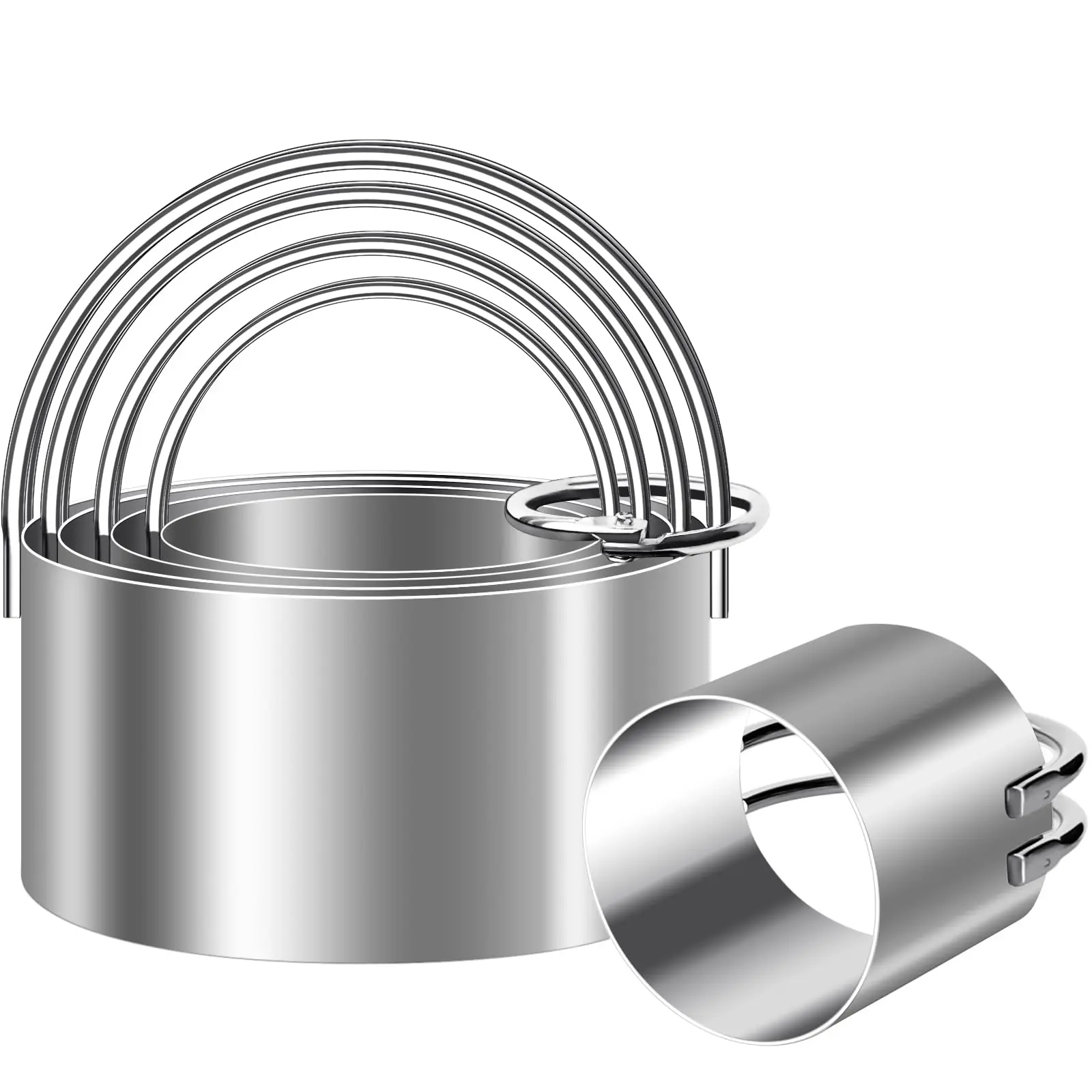 5-piece Stainless Steel Round and Square Cookie Cutter Set with Handles - Professional Baking Tools