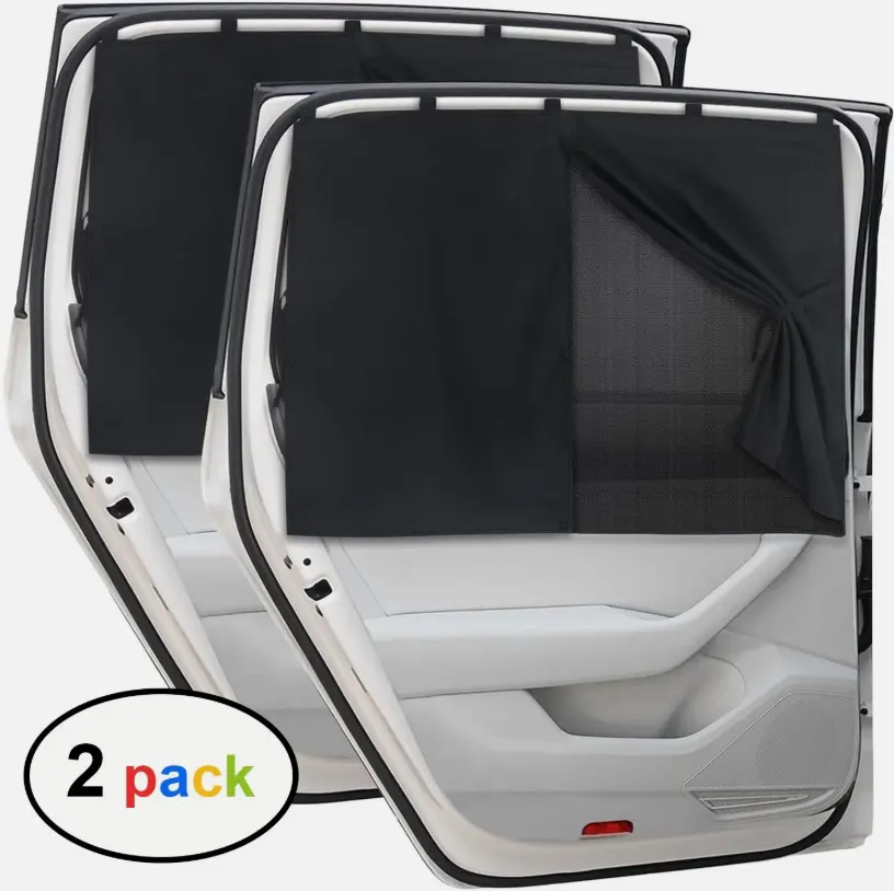 2PCS Car Magnetic Double-Layer Nylon Translucent Sun Shade, Rear Side Window Curtain Cover for Car, Automotive Exterior Sunshades, Sun Shade For Car, Magnetic Sunshades
