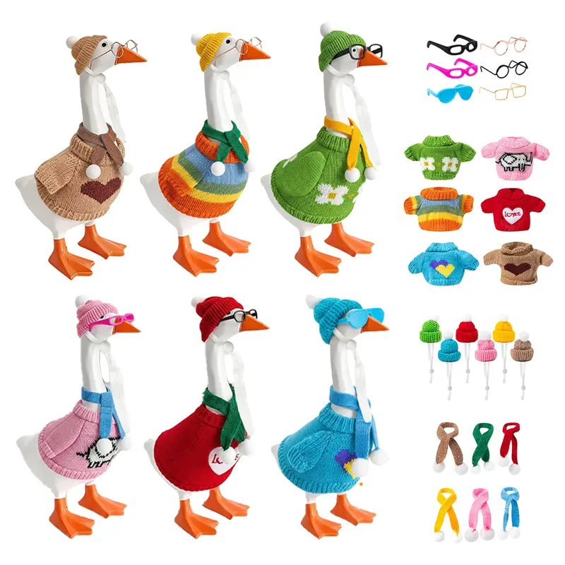 6 Set 24 Pcs Desk Goose Outfit Set WIth Accessories for 7 Inch Magnetic Desk Goose, 6 Sweaters 6 Hats 6 Scarves 6 Glasses Accessories Bundle, Funny Desk Decor, Perfect Birthday Gift