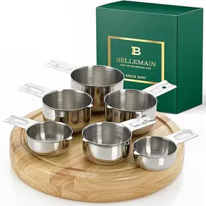 Bellemain One-Piece Stainless Steel Measuring Cups Set of 6 – Nesting Metal Measuring Cups for Kitchen – Dry & Liquid Measurements (ML & OZ), Rust-Resistant, Dishwasher Safe, Ergonomic Design