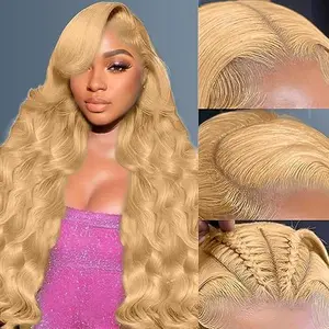 Honey Blonde Lace Front Wig Human Hair 13x6 Body Wave HD Lace Front Wig Human Hair for Women Pre Plucked 180 Density #27 Colored Honey Blonde Human Hair Wigs 26 Inch