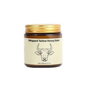Clean Beauty Essential: Whipped Grass-Fed Beef Tallow Honey Balm – 4 Oz Handmade All-Natural Moisturizer, Infused with Lavender, Vitamin E & C, Hydrating Face & Body Cream for Dry, Normal, Combination Skin, Anti-Aging, Firming, Paraben-Free