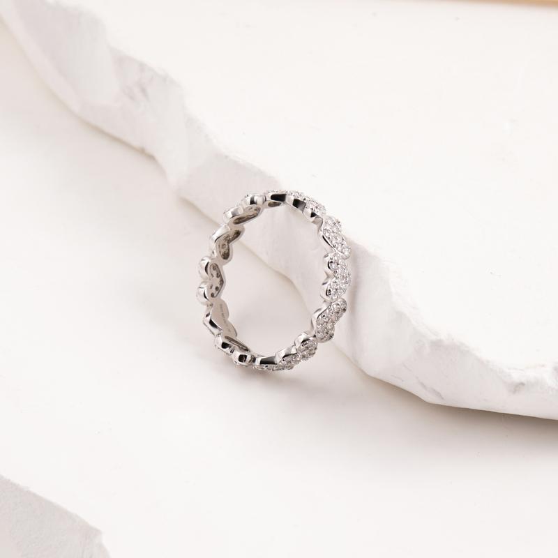 Delzzad Heart Eternity Band Ring Synthetic Moissanite Ring Jewelry S925 Perfect Birthday Engagement Wedding Anniversary Christmas Gift