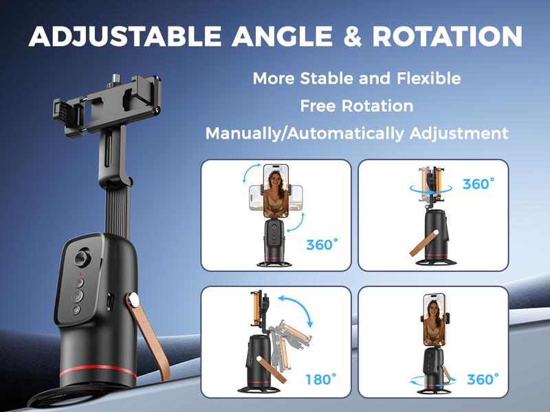 Auto Face Tracking Tripod, with Gesture Control Functon ,360° Rotation Face Body Phone Camera Mount Smart Shooting Phone Tracking Holder for Live Vlog Streaming Video, Accessories Selfie 360 Rotating Phone Stand