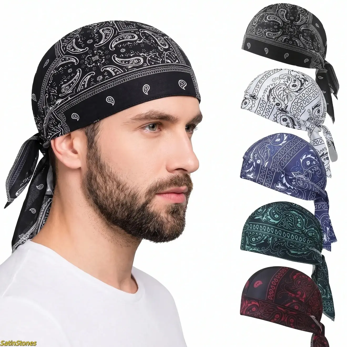 5-Pack Paisley Print Bandana Set | Adjustable Tie-Back Headwraps | Breathable Cycling Skull Caps & Helmet Liners | Unisex Pirate-Style Sports Headwear summervibes,summervibes Multifunctional Value Pack backtoschool