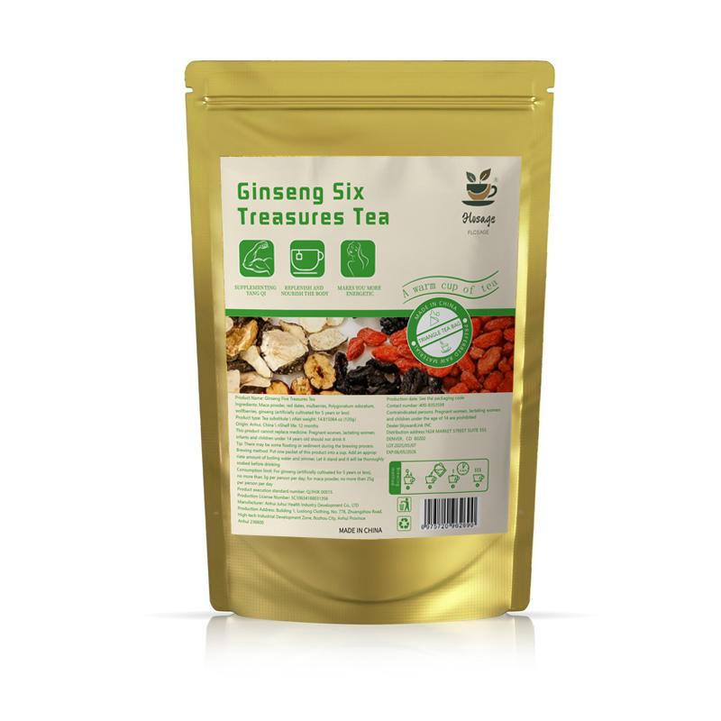 【Flosage】Organic Ginseng Six Treasures Tea&Liver and Kidney Support Herbal Tea -  Hand-picked Herb Tea  with 6 Organic Herbs & Edible Corn Fiber,  Traditional Herbal Kidney Detox Tea for Men & Women, Natural 6 Precious Ingredients Formula,