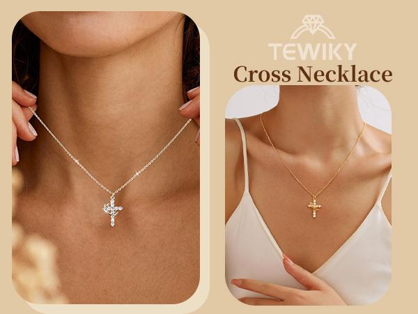 Tewiky Easter Gifts Upgraded Crown Cross Necklace for Women, Crown Cross Pendant Necklace, Non-Tarnish Faith Jewelry for Women, Christian Religious Gifts for Her Back To School