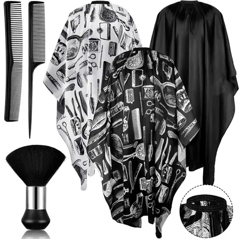 6Pcs Professional Salon Barber Capes Waterproof Hair Cutting Capes with Neck Duster and Combs Brush with Adjustable Snap Closure for Women Men Hair Stylist Barbershop Hairdressing