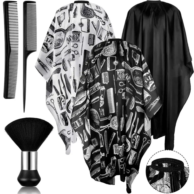 6Pcs Professional Salon Barber Capes Waterproof Hair Cutting Capes with Neck Duster and Combs Brush with Adjustable Snap Closure for Women Men Hair Stylist Barbershop Hairdressing
