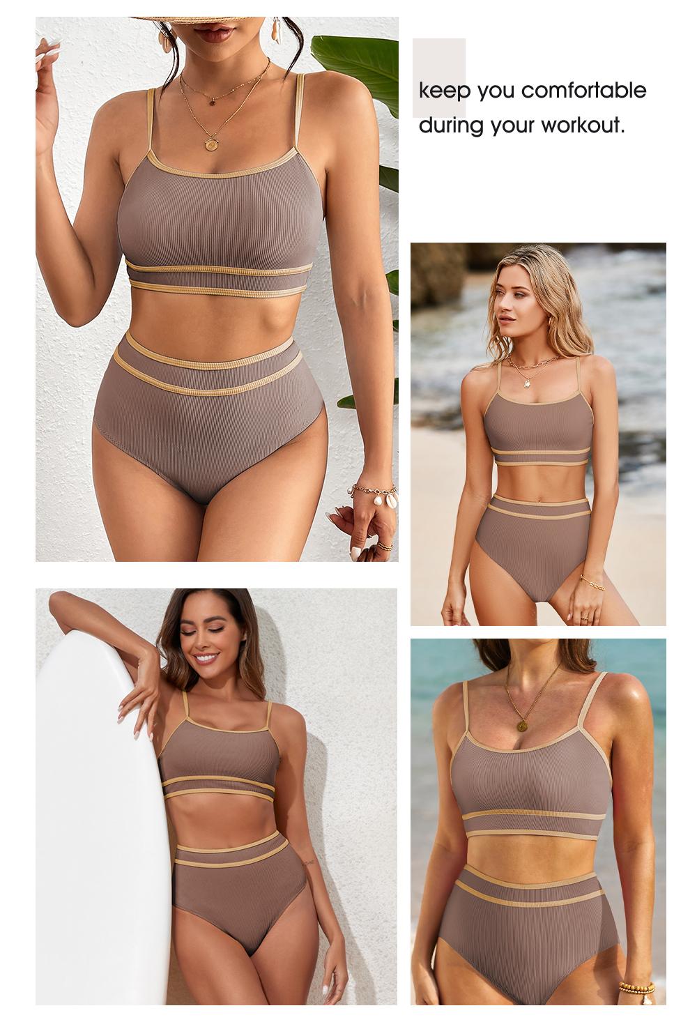 Aleumdr Women's Ribbed Bikini Sets Color Block Swimsuit High Waisted Bathing Suit Swimming Clothing Beach Water Sports Swimwear SpringStatements