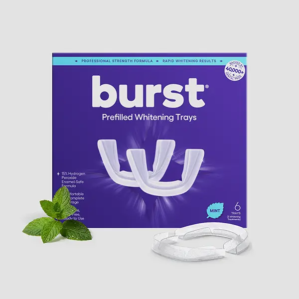 BURST Prefilled Teeth Whitening Trays for Sensitive Teeth, Advanced At-Home Dental White Trays Kit, 6 Trays, 3 Treatments, Visibly Whiter Teeth After One Use