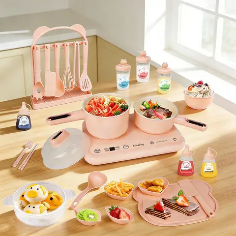 Kids Cooking Set - Real Mini Cooking Kit with BPA-Free Temp-Safe Hot Plate, Adjustable Temperature, Ideal Gift for Culinary Exploration Fun Pretend Play Kid Cooking Sets