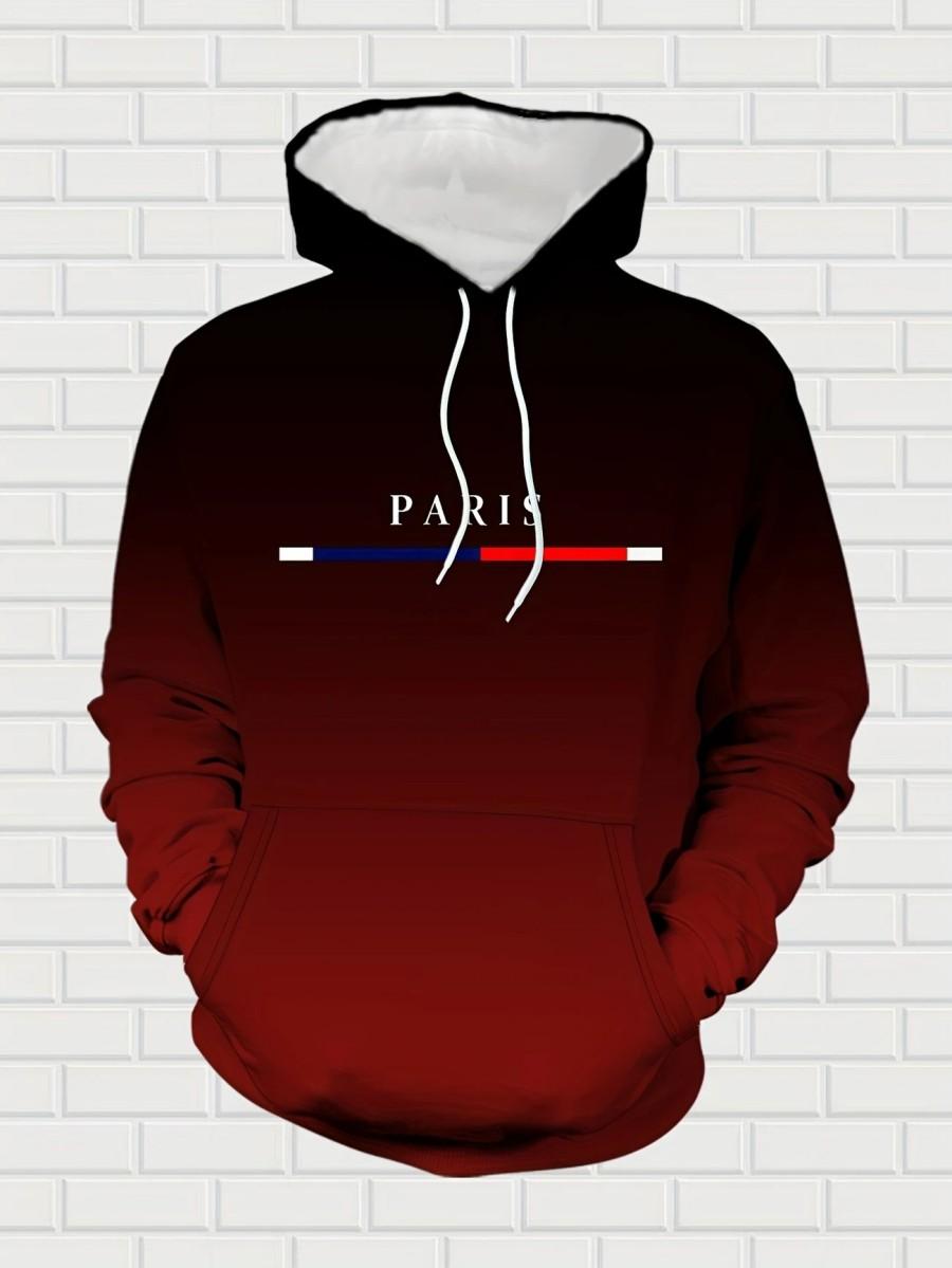 Autumn and Winter Black and Red Gradual Color Change 2024 Hot Selling Men's Street Fashion Hoodie Set