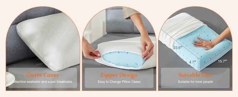 【Valentine's Day gift】Memory Foam Cooling Hotel Pillow - Side Sleeper, Removable, Machine Washable Cover, Standard Size 1 Pack, White