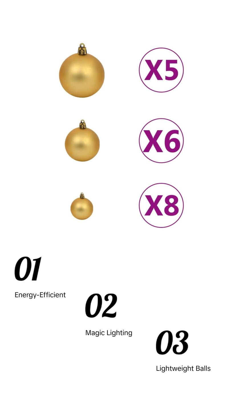 vidaXL 61/120x Christmas Ball Set with Peak and 150 LEDs Décor Multi Colors