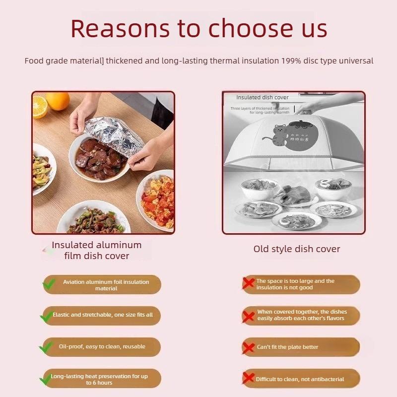 50PCS Aluminum foil heat-retaining cover for home dining tables and food containers; kitchen freshness preservation and insulation; aluminum foil