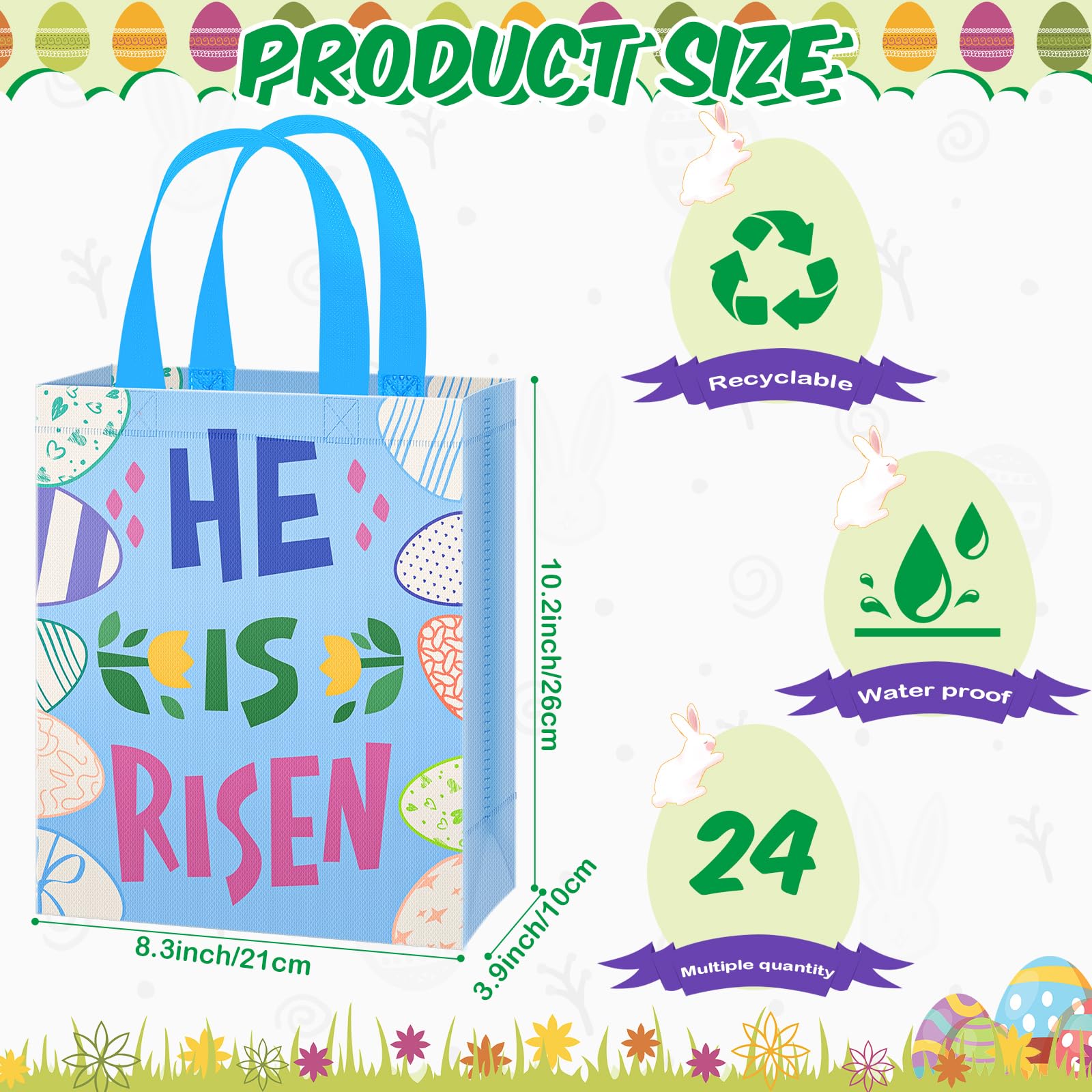 24/36/48 Pcs Easter Gift Bags Non Woven Bags Easter Basket Filler Bags Tote Bagswith Handle Egg Hunt Goodie Bags for Student Adult,Bunny Treat Bags for School Classroom Party Supplied,Gift Wrapping for Birthday Holiday Easter