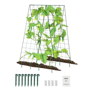 VEVOR Cucumber Trellis for Climbing Plants,  , 46" x 32" Foldable Cucumber Trellis Set with Plant Clips, Metal Garden Trellis for Raised Bed, Outdoor Plant Grow Support for Tomato, Squash, Vegetable