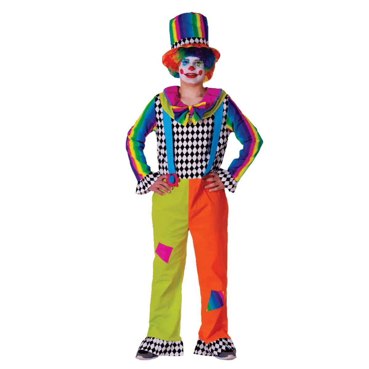 Jolly Clown Costume Dress For Adults - Funny Circus Jumpsuit with Attached Suspenders & Hat Set - Perfect for Halloween, Role Play  Pretend Play Fun, Theme Party & Cosplay - Menswear