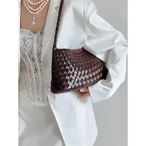 Handmade Composite Leather Crossbody Shoulder Bag, Luxury Casual Single Strap Handbag, French Vacation Style Two-In-One Purse