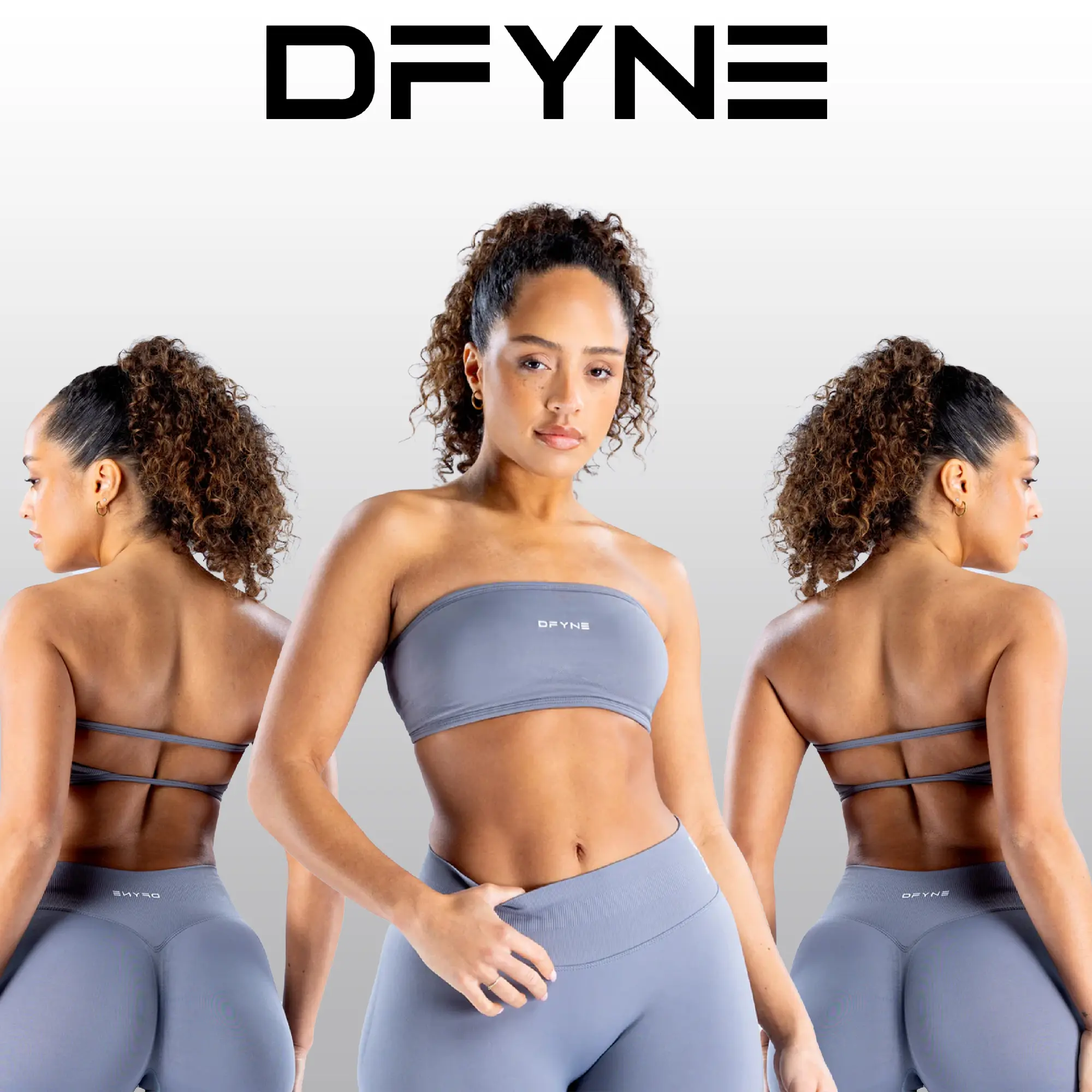 DFYNE Impact Backless Athleisure Set - Women's Seamless Bandeau Bra, High-Waisted Shorts, High Stretch Leggings, Fitness Apparel for Gym, Workout Performance & Statement Style