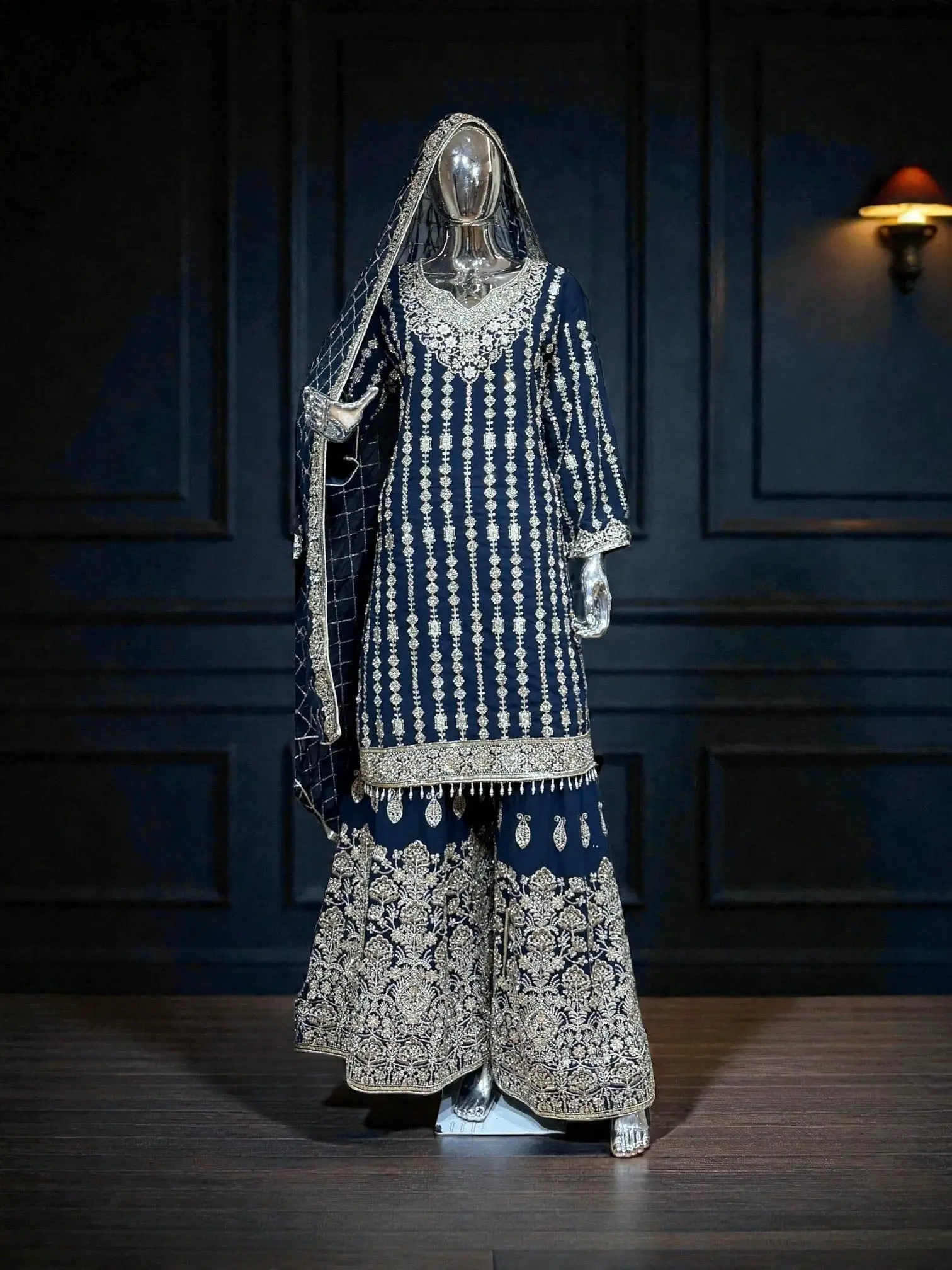 Star Georgette Russian Plazo Dress, Cultural Wear for Women