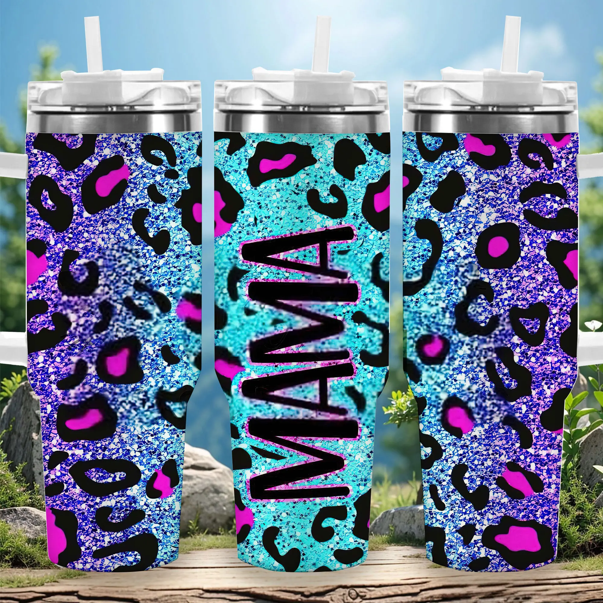 1pc 40oz Glittery Leopard Spots Print Insulated Tumbler with Lid - Vacuum Flask Travel Coffee Cup, Halloween Gift for Women, Tumbler Shape Kitchenware Drinkware, Unique Item, Flasks, Glittery Print