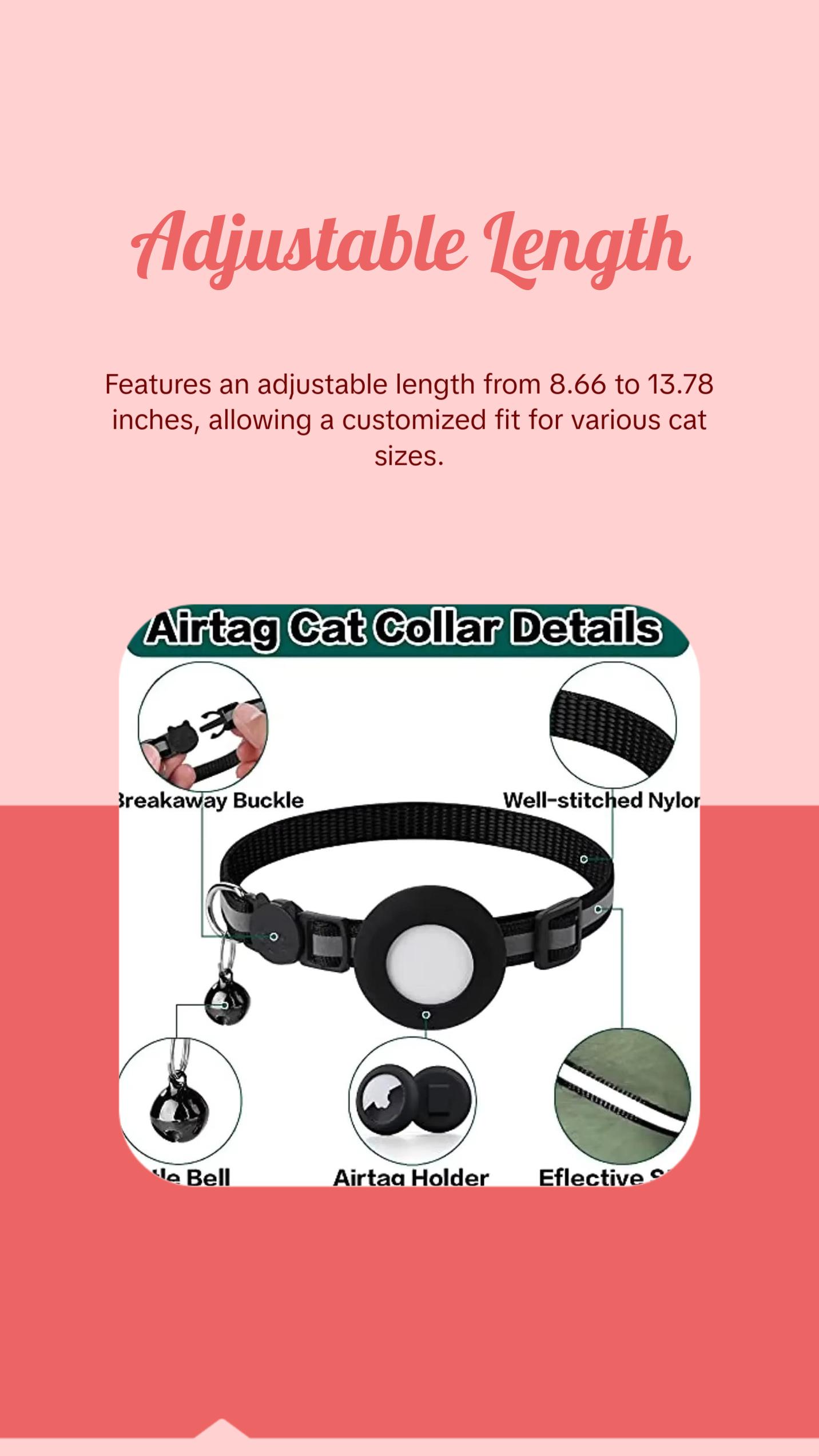 ATUBAN Airtag Cat Collar Breakaway, Reflective Kitten Collar with Apple Air Tag Holder and Bell for Girl Boy Cats, 0.4 Inches